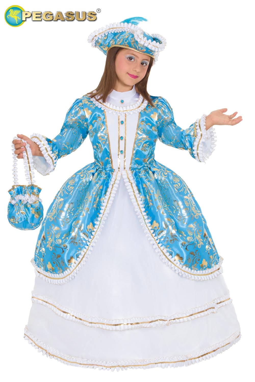 COSTUME CARNEVALE DAMA DEL SETTECENTO CELESTE BAMBINA DA 5 A 13 ANNI COD. 1685 - 5