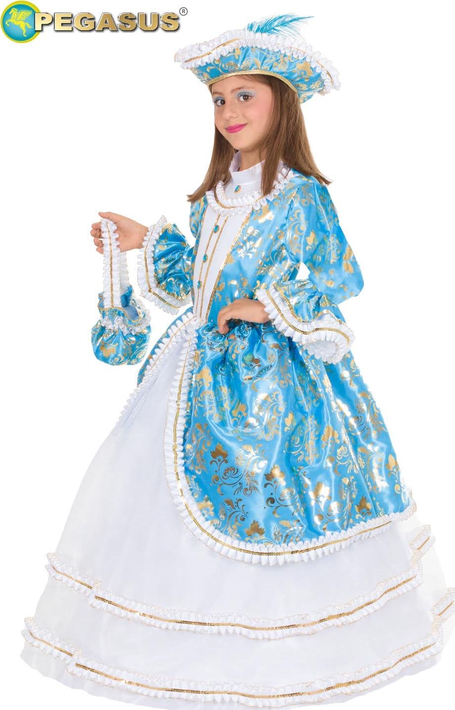 COSTUME CARNEVALE DAMA DEL SETTECENTO CELESTE BAMBINA DA 5 A 13 ANNI COD. 1685 - 2