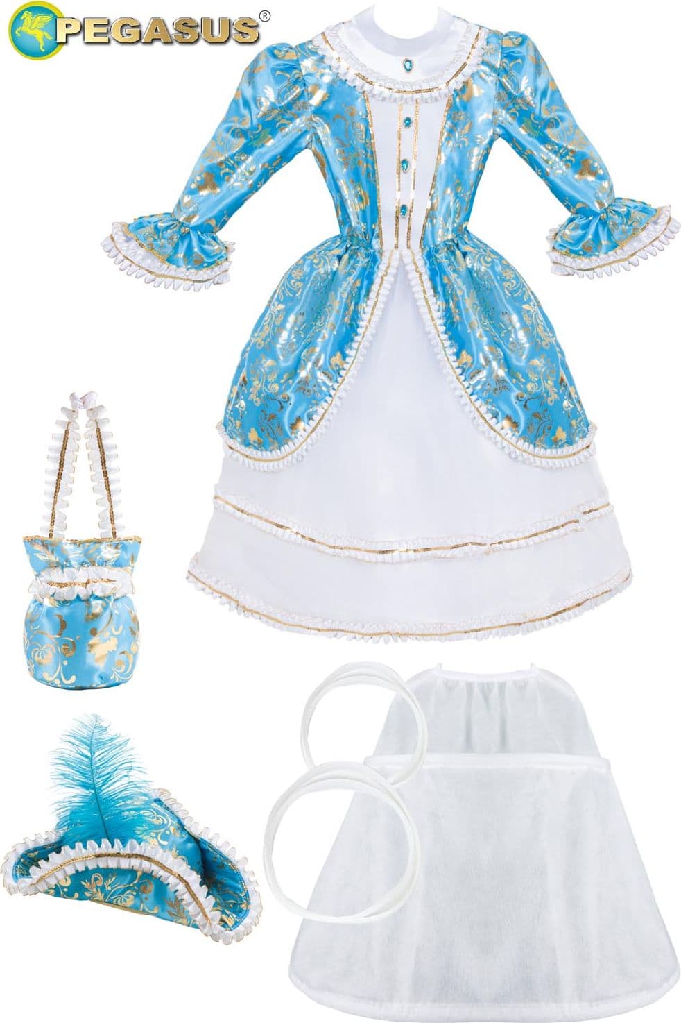 COSTUME CARNEVALE DAMA DEL SETTECENTO CELESTE BAMBINA DA 5 A 13 ANNI COD. 1685 - 4