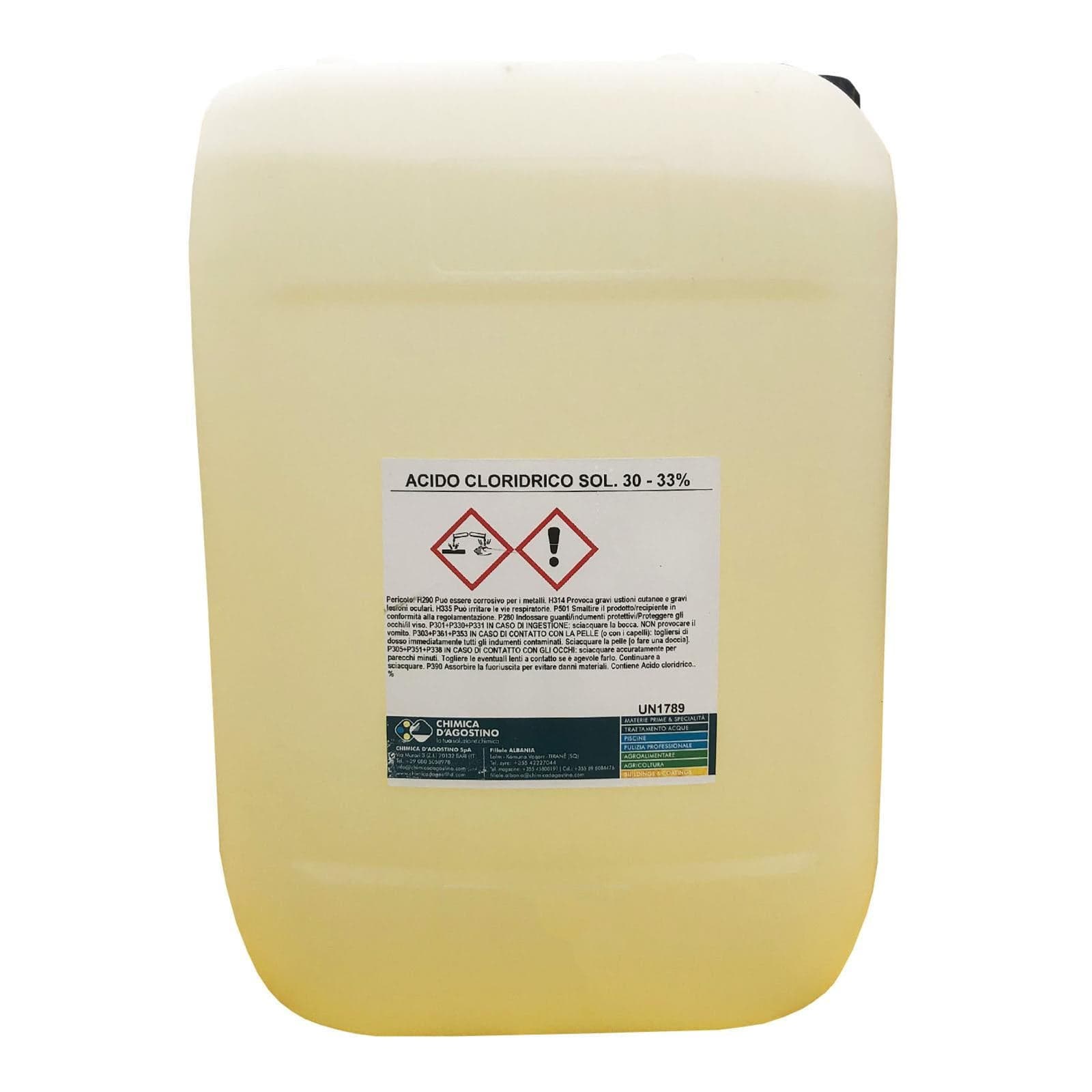 Acido cloridrico 30/33 % liquido corrosivo professionale per pulizia piscina Kg 25 - 2