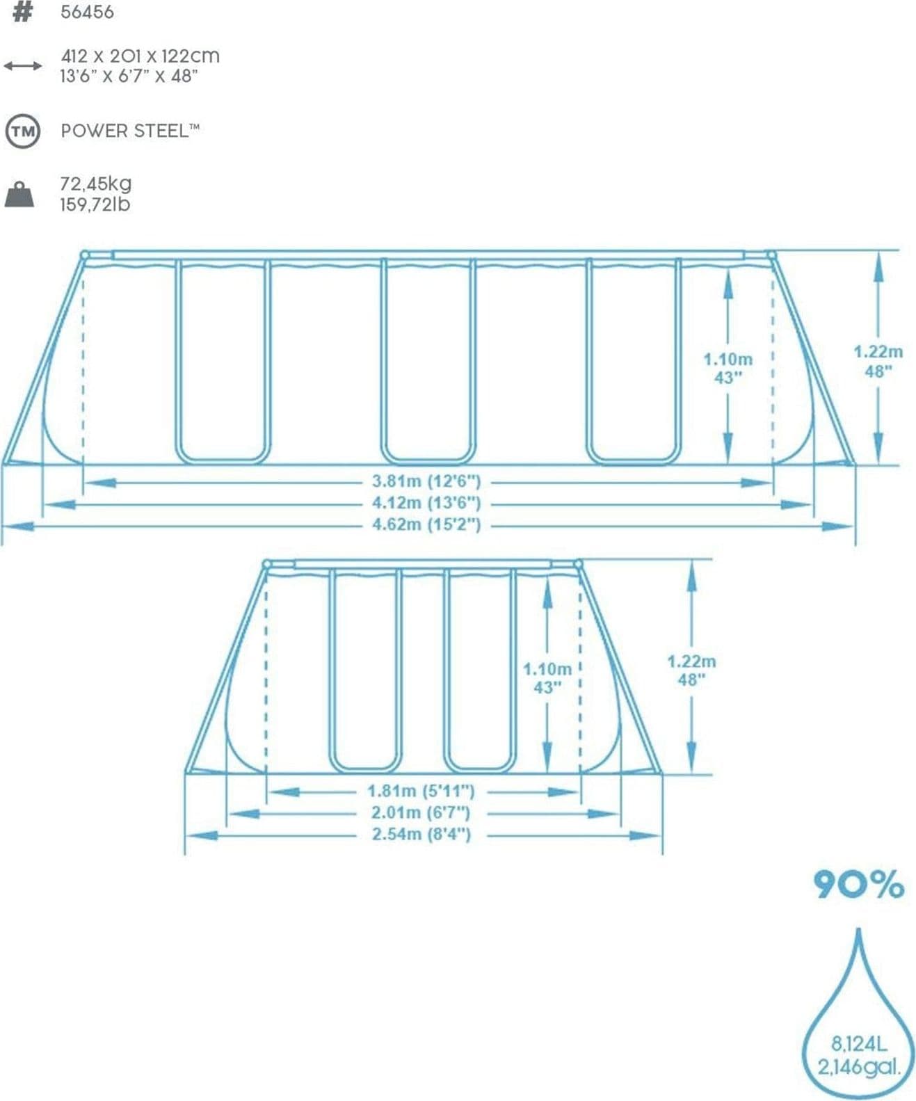 Piscina fuori terra rettangolare 412x201x122 cm Bestway per esterno completa di pompa di filtraggio scaletta dispenser - 13