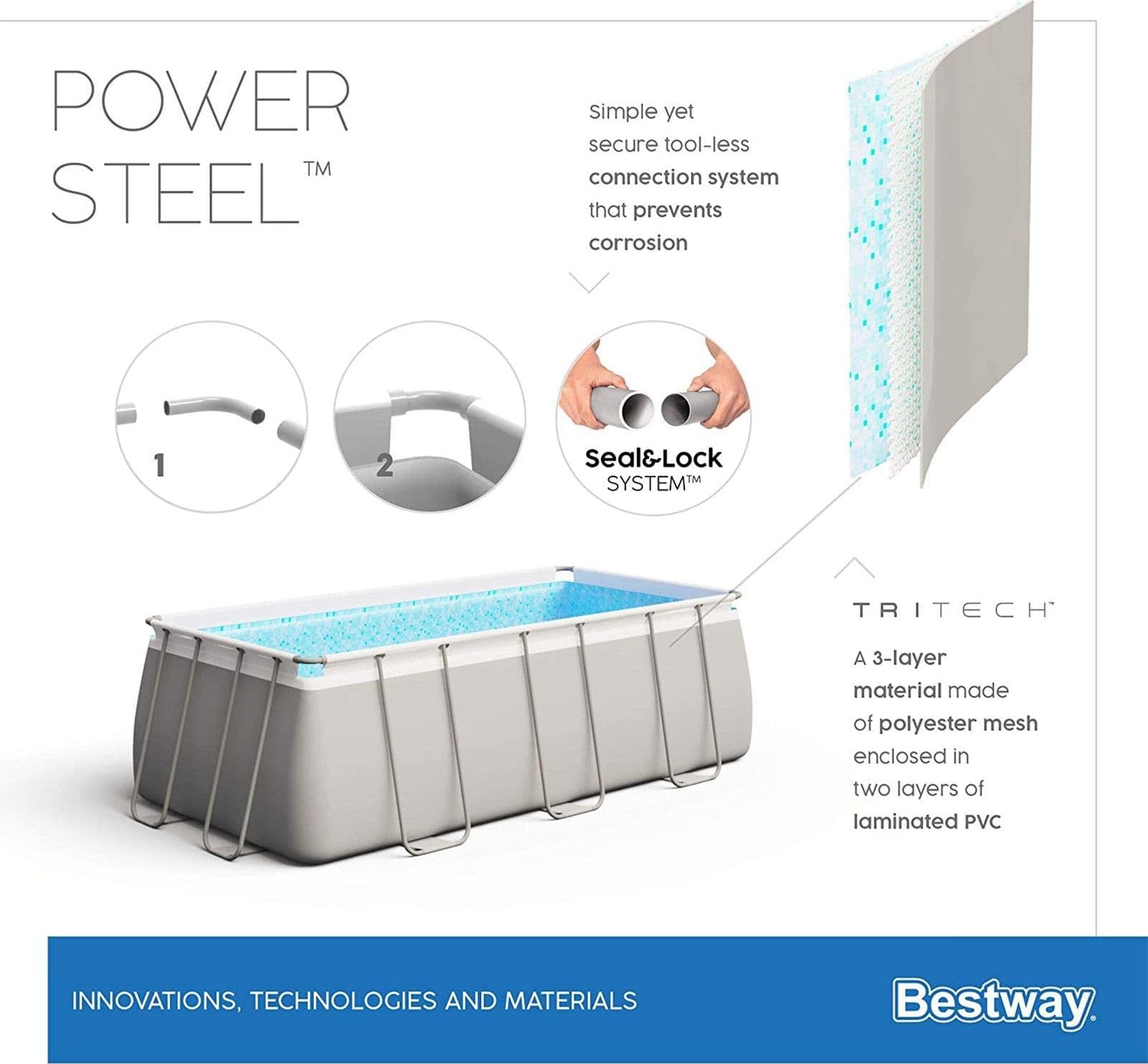 Piscina fuori terra rettangolare 412x201x122 cm Bestway per esterno completa di pompa di filtraggio scaletta dispenser - 14