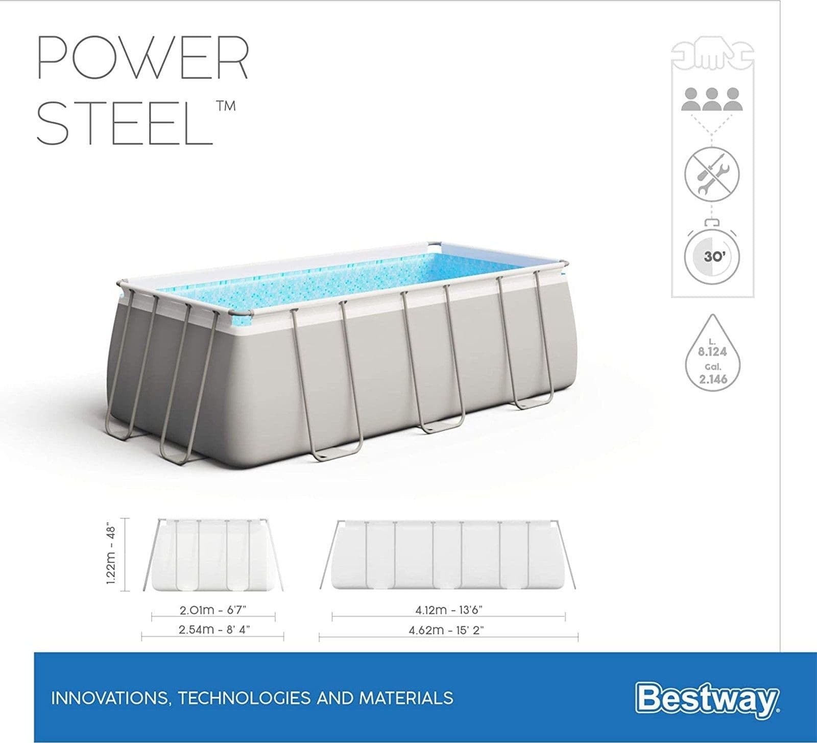 Piscina fuori terra rettangolare 412x201x122 cm Bestway per esterno completa di pompa di filtraggio scaletta dispenser - 15