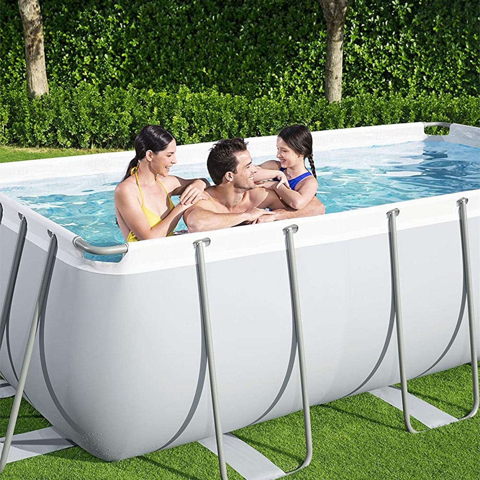 Piscina fuori terra rettangolare 412x201x122 cm Bestway per esterno completa di pompa di filtraggio scaletta dispenser - 9