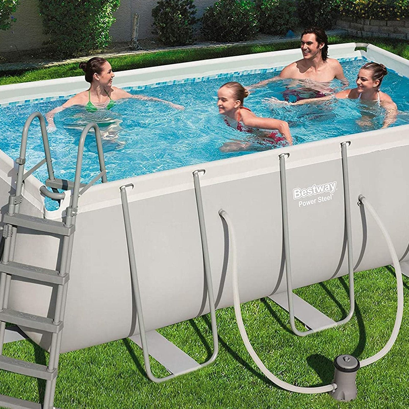Piscina fuori terra rettangolare 412x201x122 cm Bestway per esterno completa di pompa di filtraggio scaletta dispenser - 10