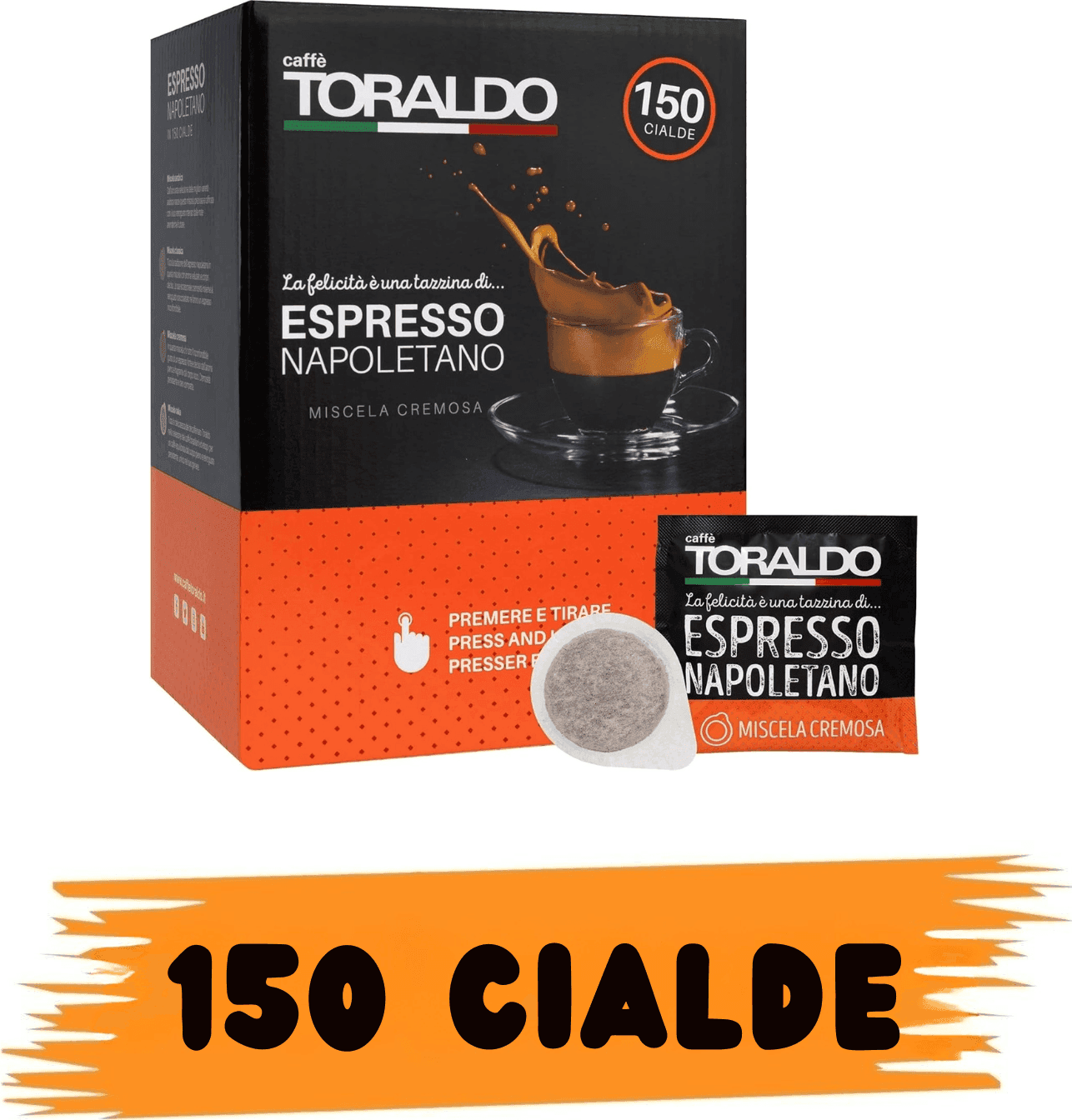 Caffè Toraldo Miscela Cremosa 150 Cialde ESE 44mm (150 Unità)