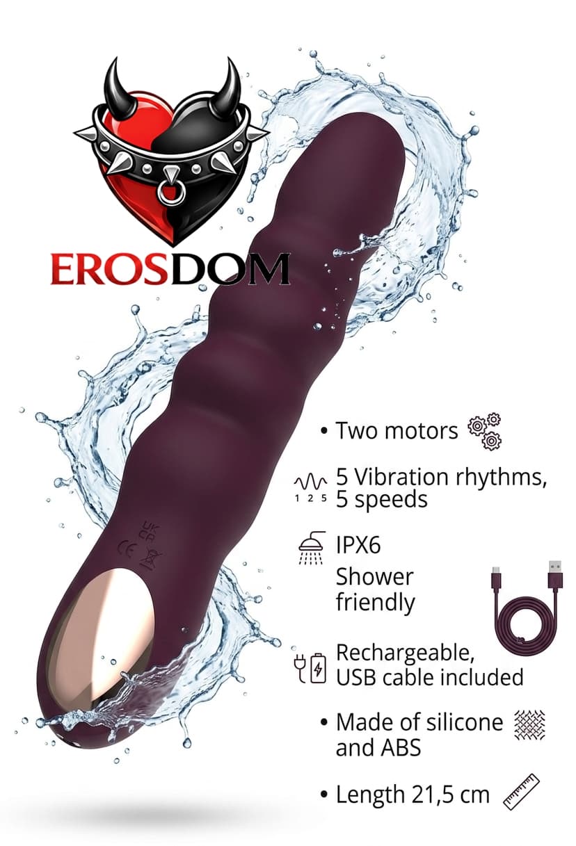 Vibratore vaginale Ribbed Power Vibe 21,5 cm 2 motori silicone morbido USB IPX6 - 7