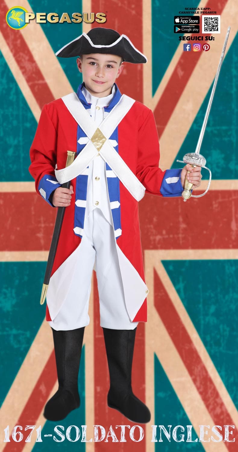 COSTUME CARNEVALE SOLDATO INGLESE BAMBINO DA 5 A 13 ANNI -  PEGASUS COD. 1671 - 2