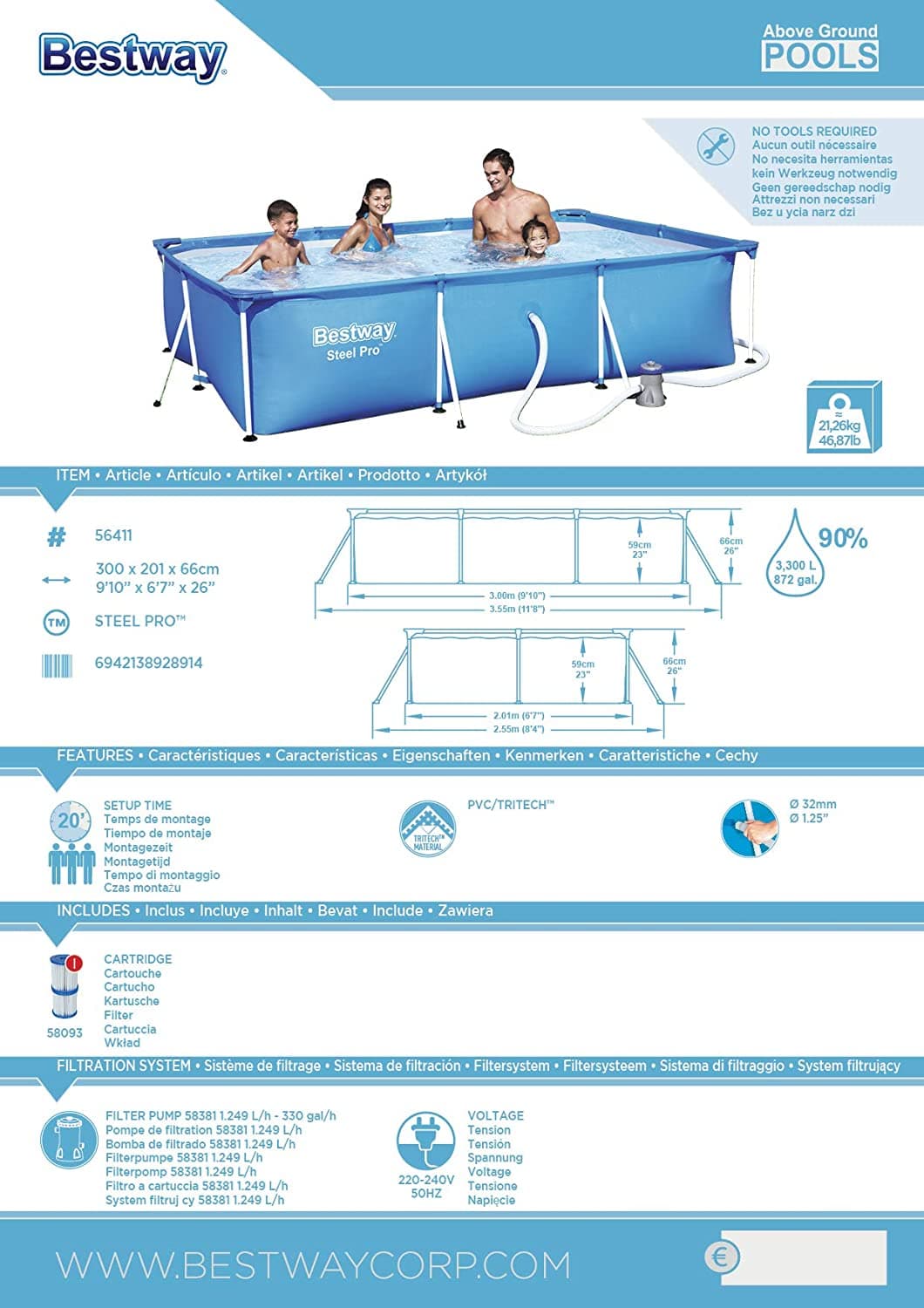 Piscina fuori terra rettangolare Bestway con pompa filtraggio 300 x 200 x h 66 cm - 7