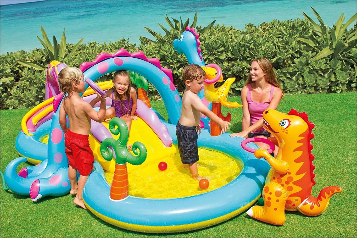 Piscina gonfiabile "Dinosauro" con spruzzo per bambini 297 x 193 cm - 3