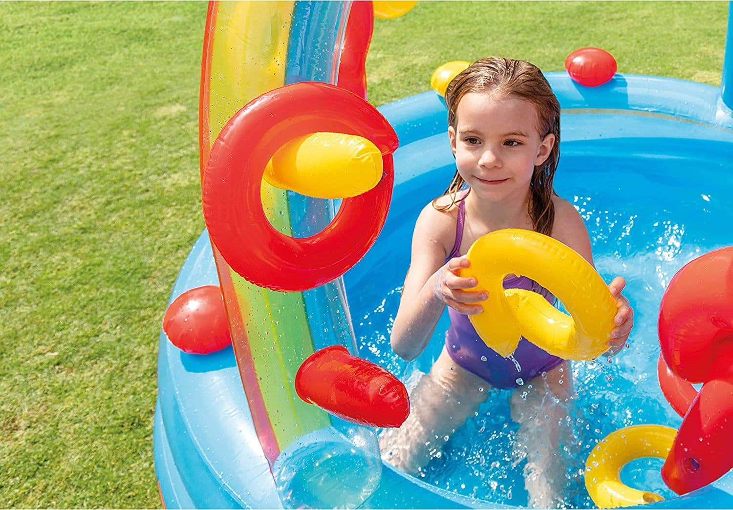 Piscina gonfiabile "Arcobaleno" con spruzzo per bambini 297 x 193 cm - 2