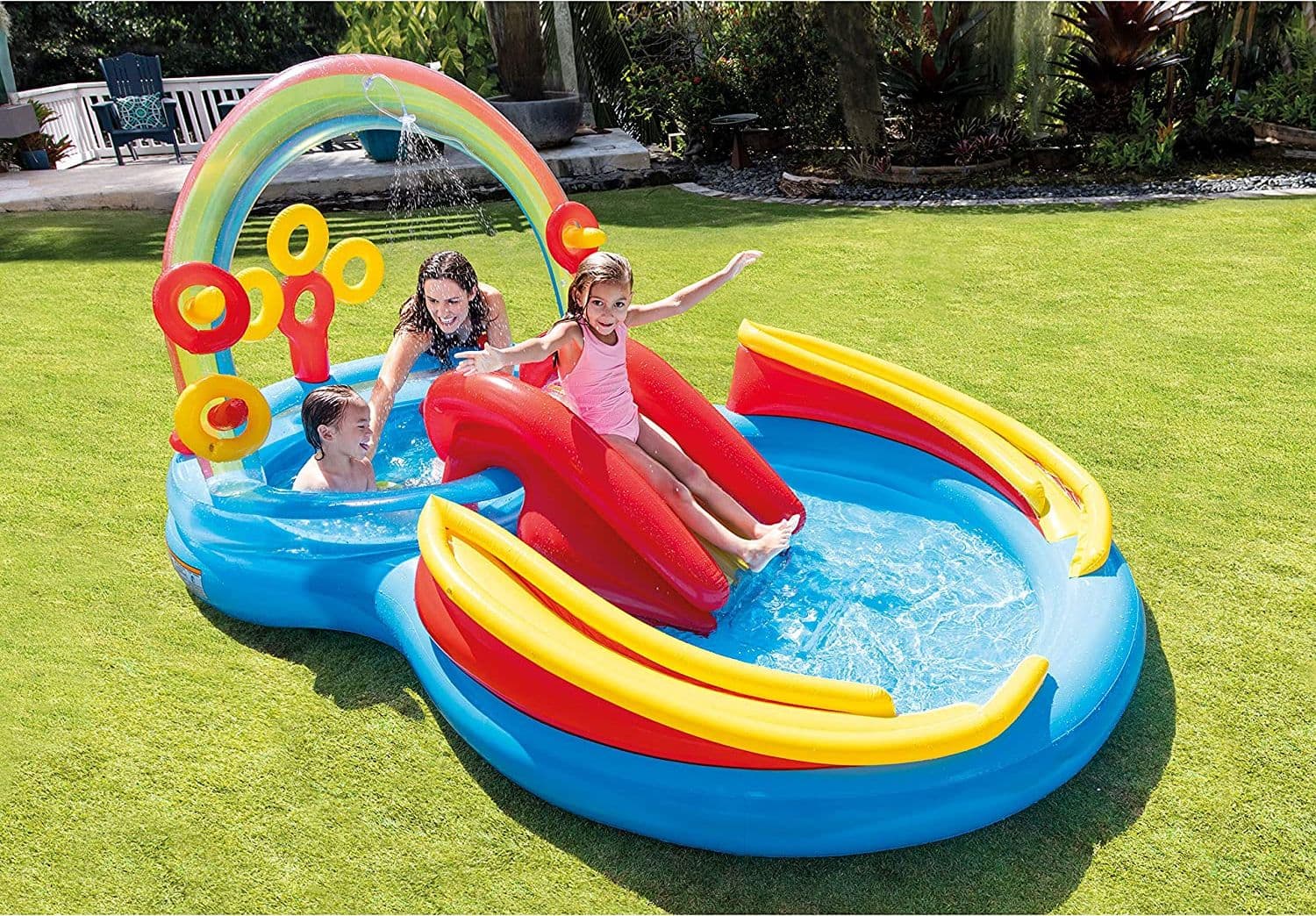 Piscina gonfiabile "Arcobaleno" con spruzzo per bambini 297 x 193 cm - 4