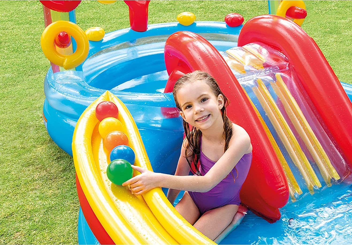 Piscina gonfiabile "Arcobaleno" con spruzzo per bambini 297 x 193 cm - 5