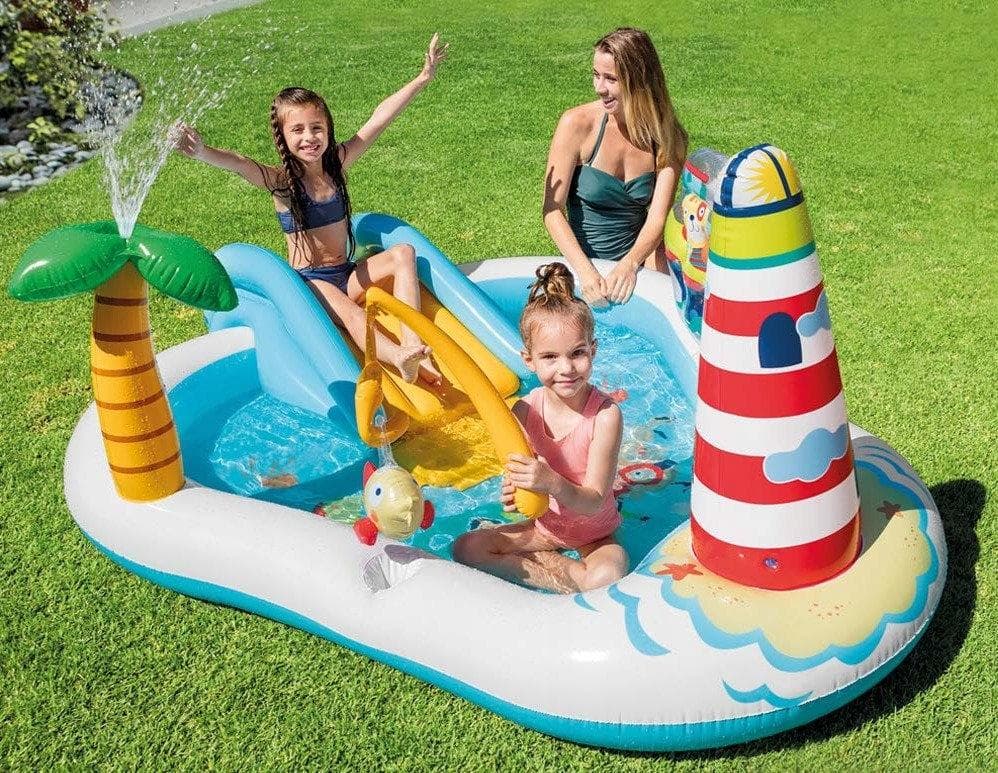 Piscina gonfiabile con scivolo e canna da pesca 218 X 99 cm per balcone e giardino - 3