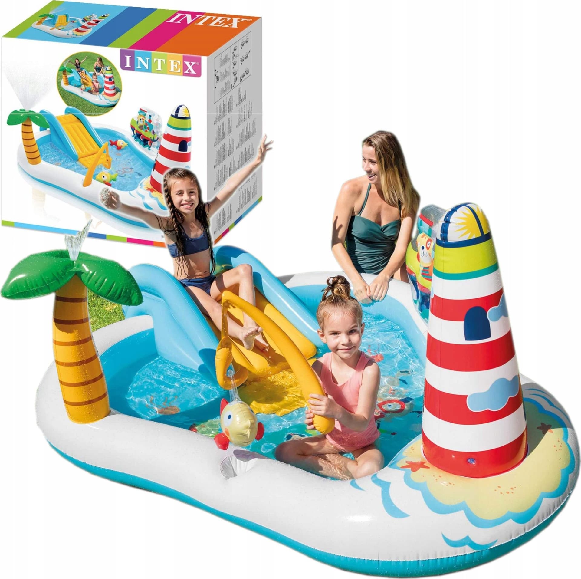 Piscina gonfiabile con scivolo e canna da pesca 218 X 99 cm per balcone e giardino - 5