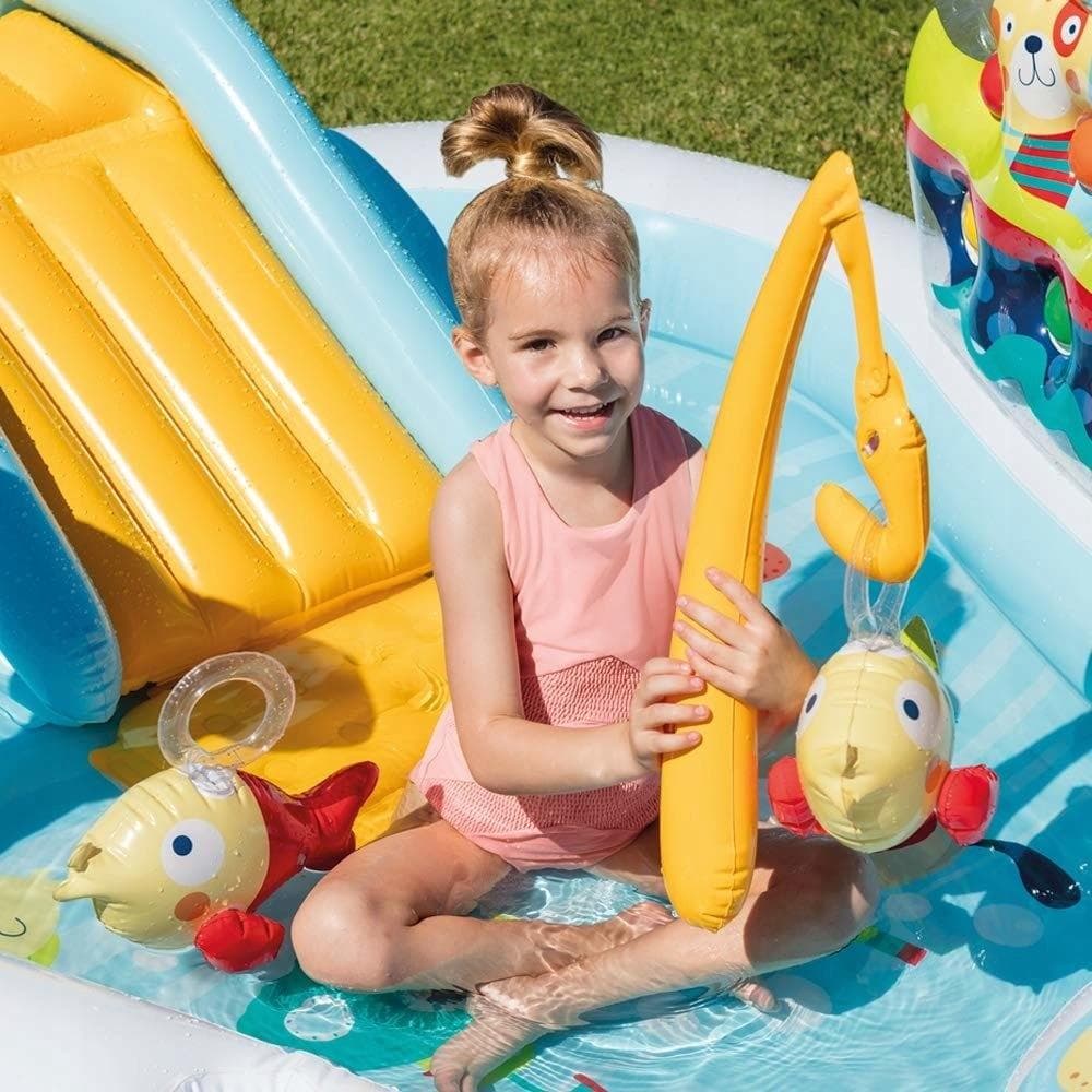 Piscina gonfiabile con scivolo e canna da pesca 218 X 99 cm per balcone e giardino - 6