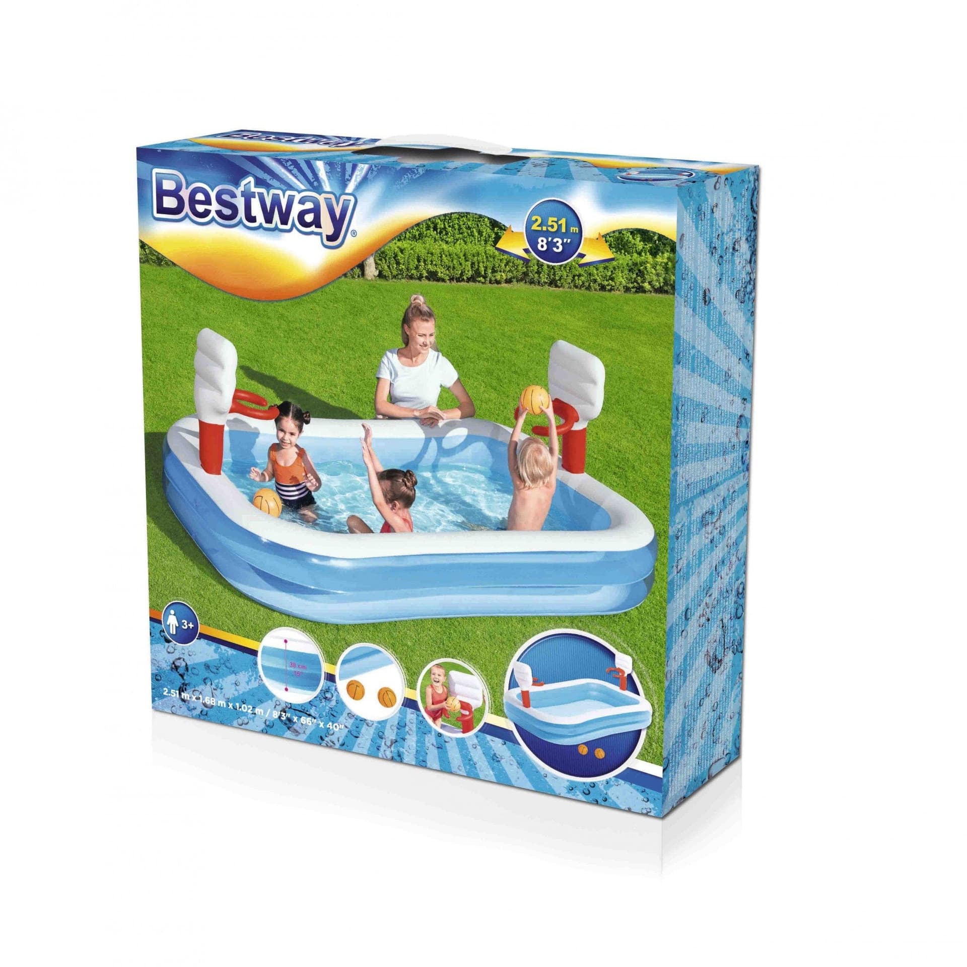 Piscina Family con canestri da basket, 251 x 168 cm da balcone e giardino - 6
