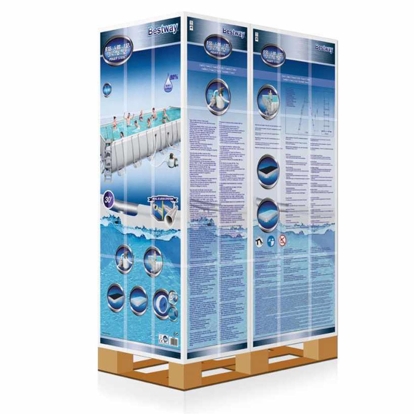 Piscina rettangolare 956 x 488 cm h132 con filtro a sabbia e scaletta da giardino e veranda - 3