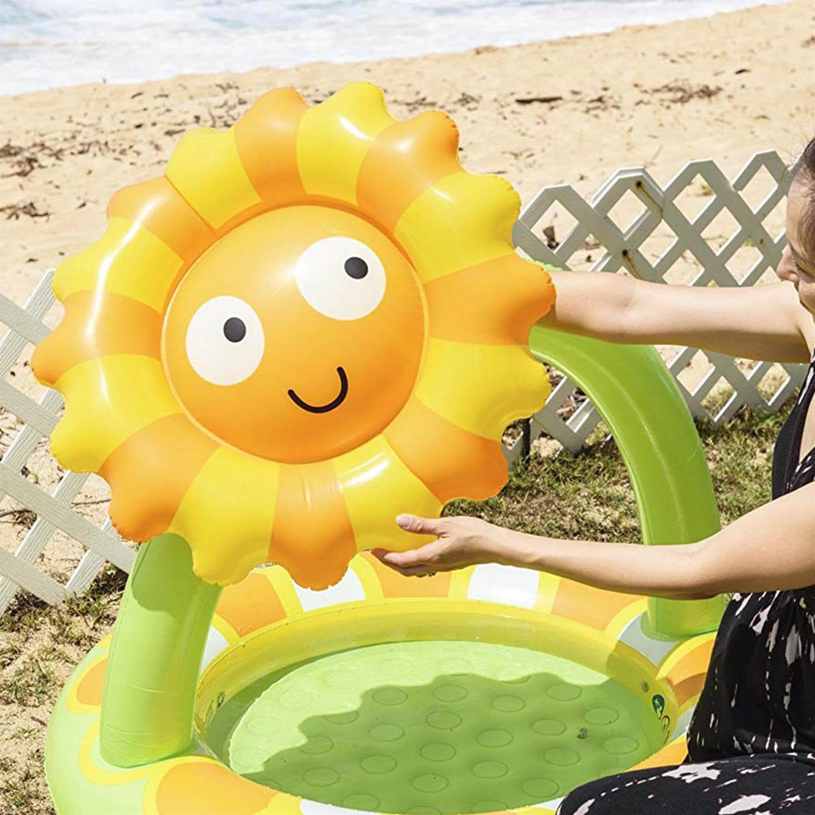 Piscina tonda gonfiabile con parasole 100 cm per neonati da mare e spiaggia - 3