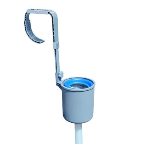 Skimmer di superficie a parete per raccolta di foglie e dispenser cloro piscina con struttura - 4