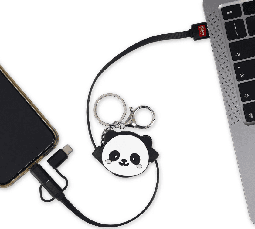 Legami - Cavo di Ricarica 3 in 1 Retrattile - Charge 'N Roll a tema Panda - 3