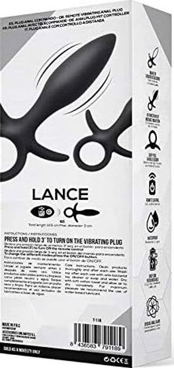 Plug anale a spada 14,5 cm Lance telecomando 10 vibrazioni USB nero silicone - 3