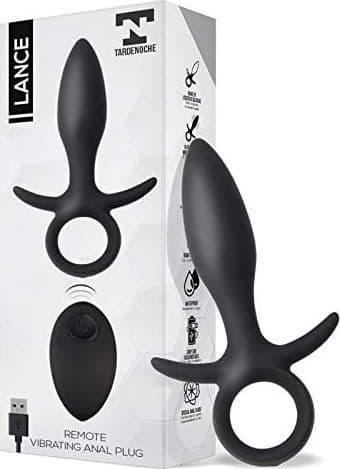 Plug anale a spada 14,5 cm Lance telecomando 10 vibrazioni USB nero silicone - 4