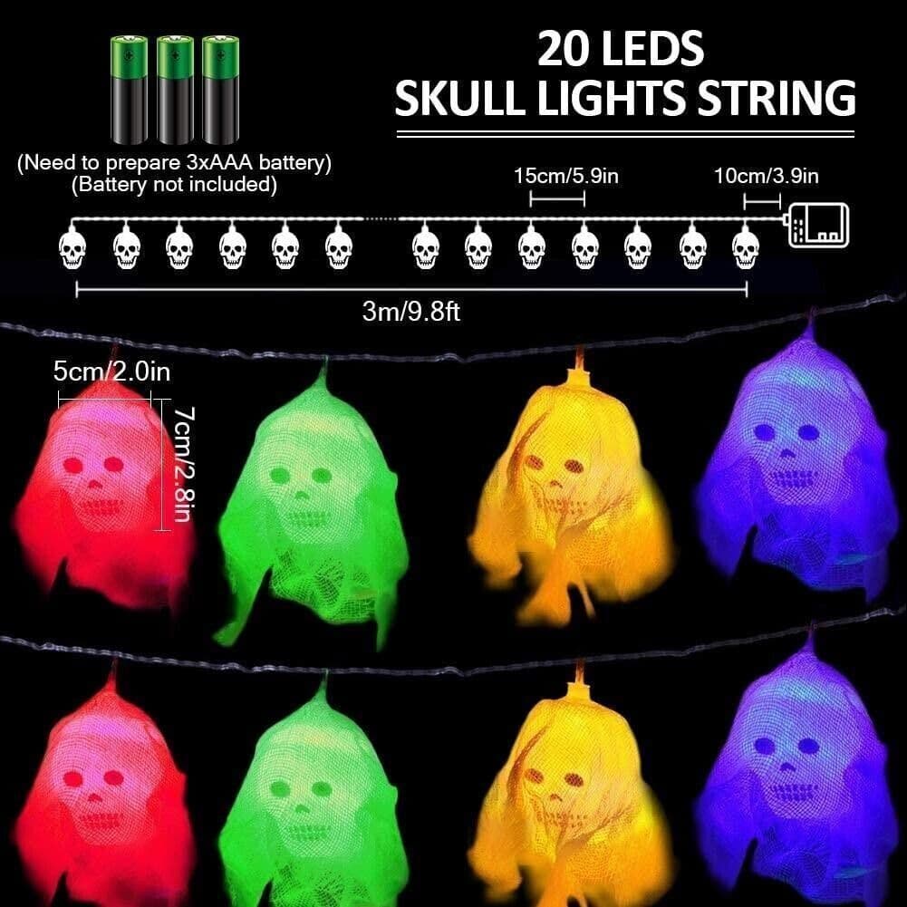 BLOOMWIN LED Stringa Luminosa di Halloween, 20 LED 10 Piedi Colorato Scheletro - 5
