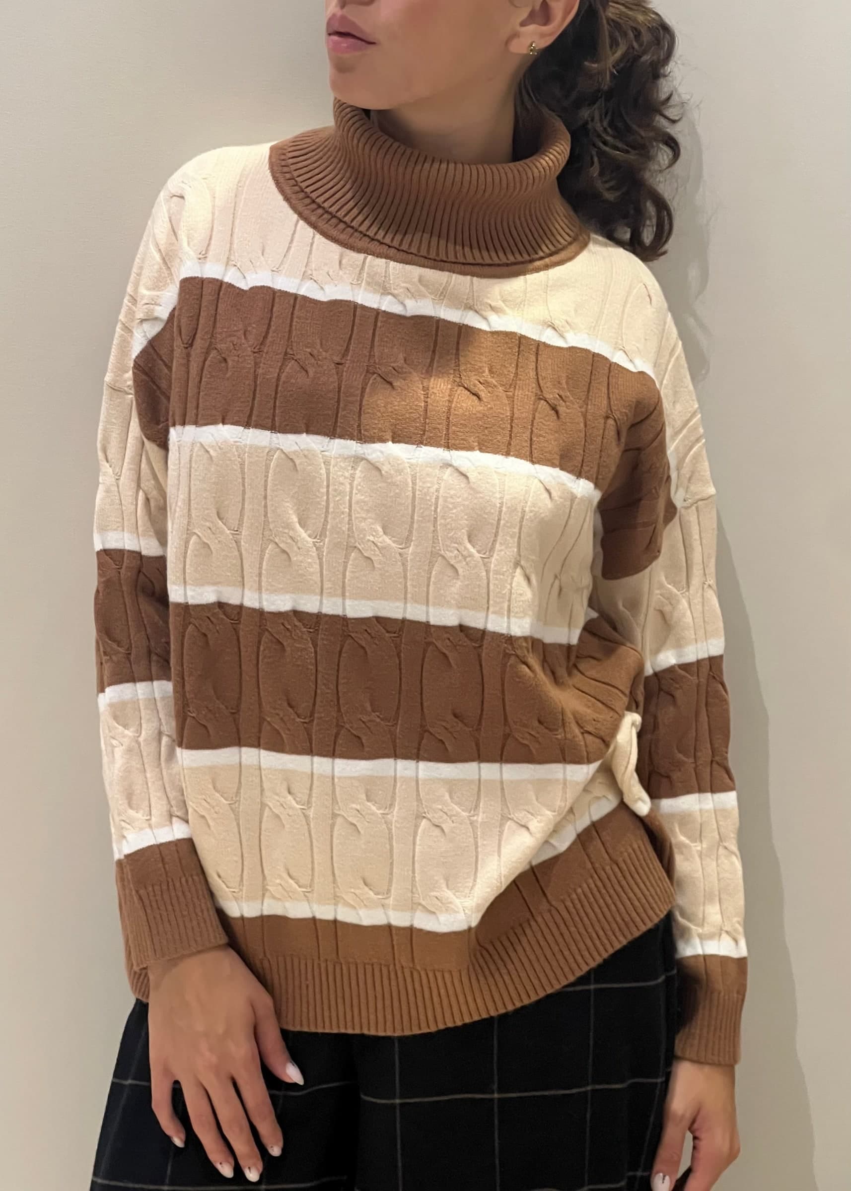 Pull dolcevita con righe trecce naturale - 2
