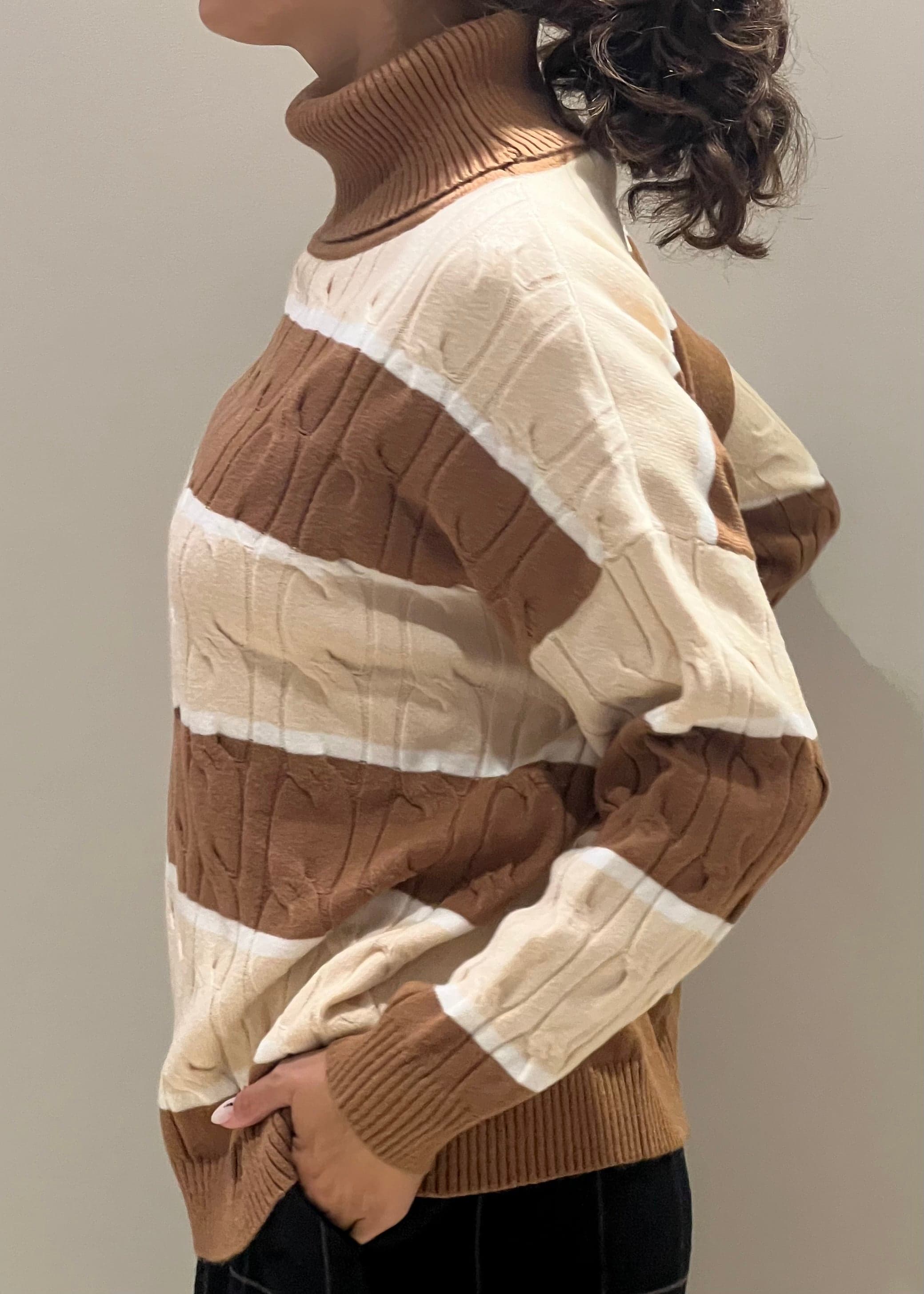 Pull dolcevita con righe trecce naturale - 3