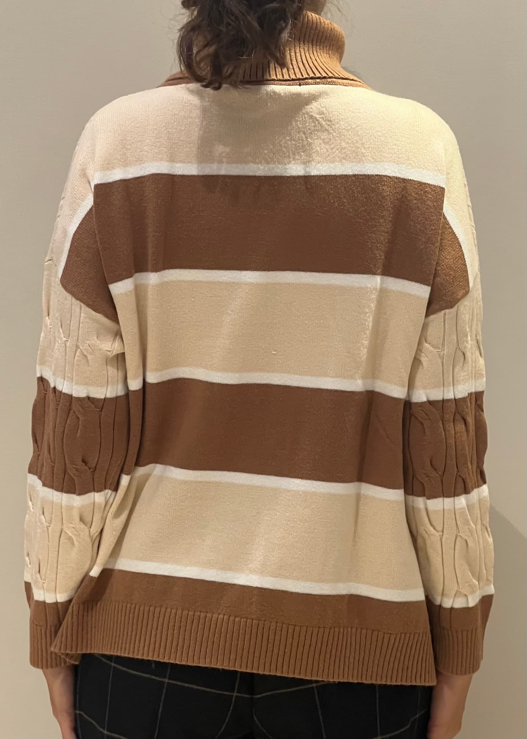 Pull dolcevita con righe trecce naturale - 6