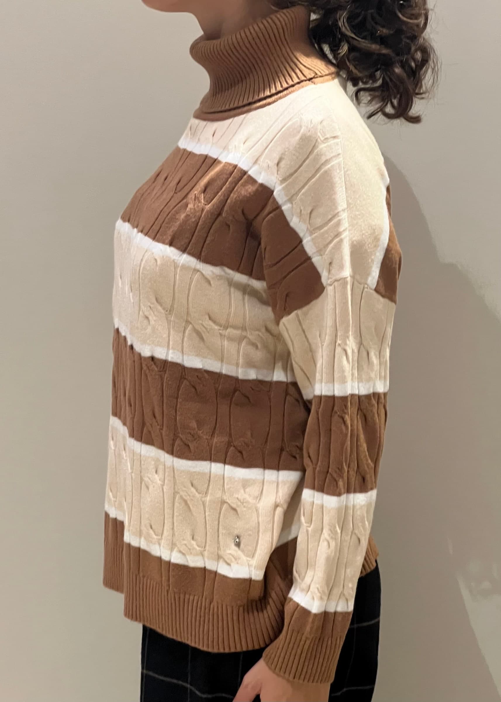 Pull dolcevita con righe trecce naturale - 7