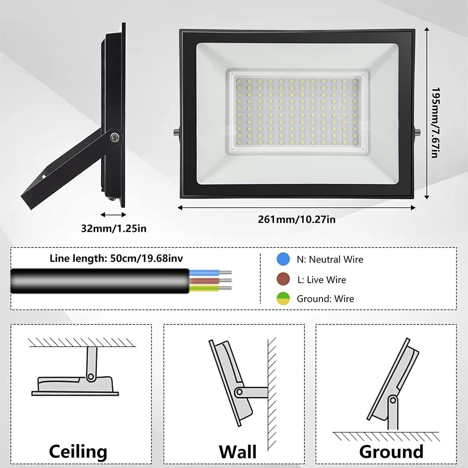 100W Faretto LED da Esterno Super Luminosa Bianco Caldo 3000K Fari LED Lampada - 6