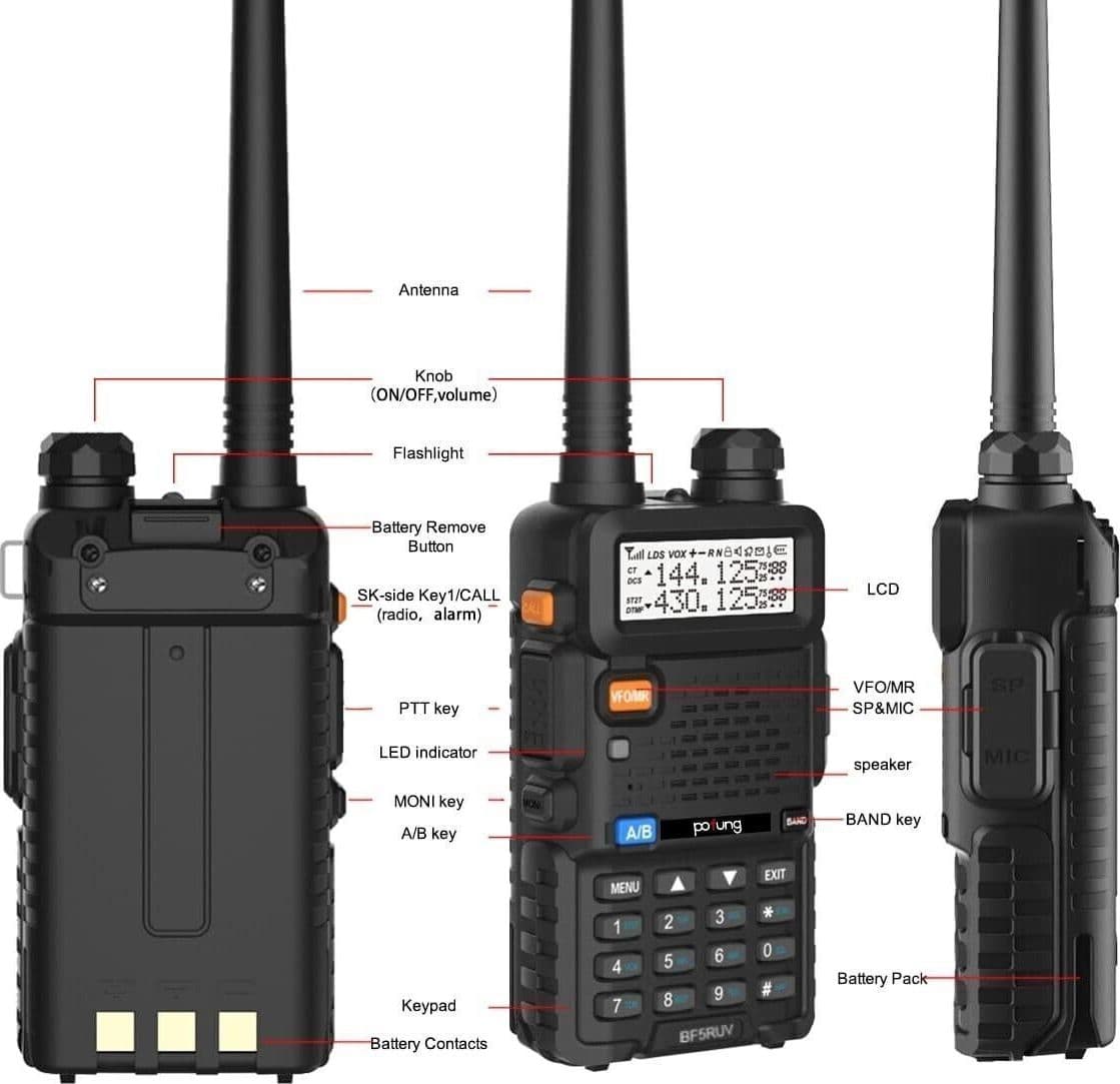 Walkie Talkie 5R Dual Band VHF/UHF Radioamatore bidirezionale per comunicazioni - 6