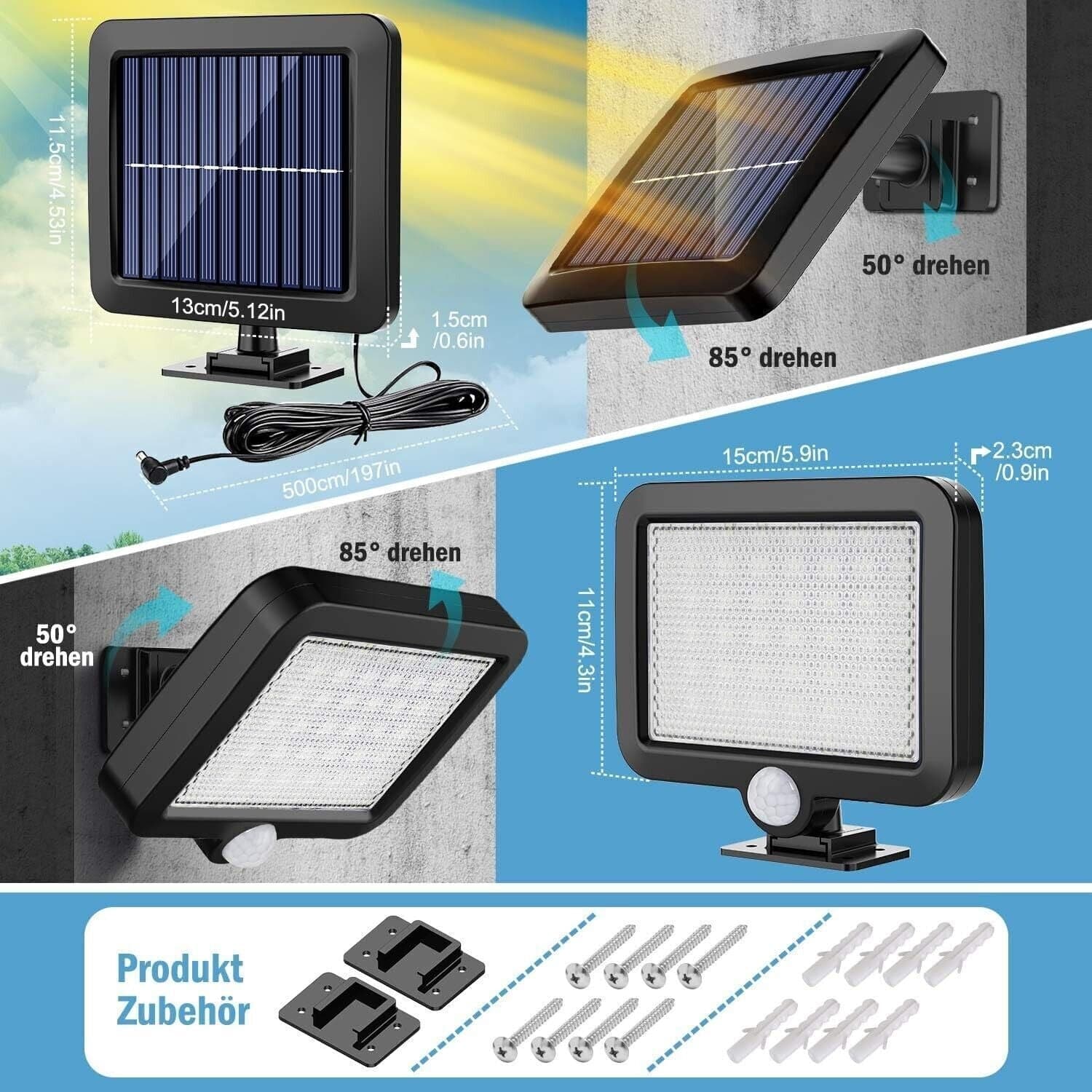 MPJ Lampada solare per esterni, 2 pezzi 56 LED con sensore di movimento - 5