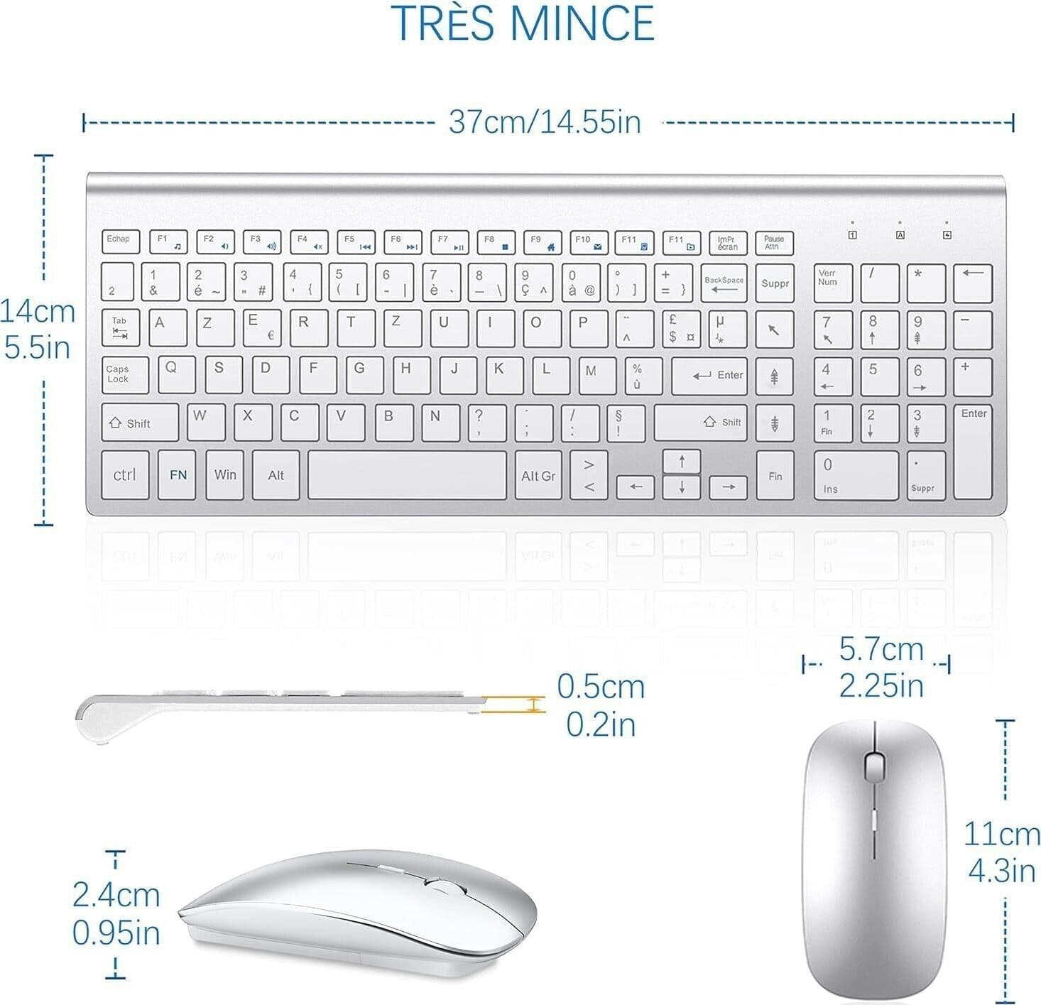 Tastiera e mouse senza fili ultra sottile azerty 2.4G Silent Compact Tastiera - 2