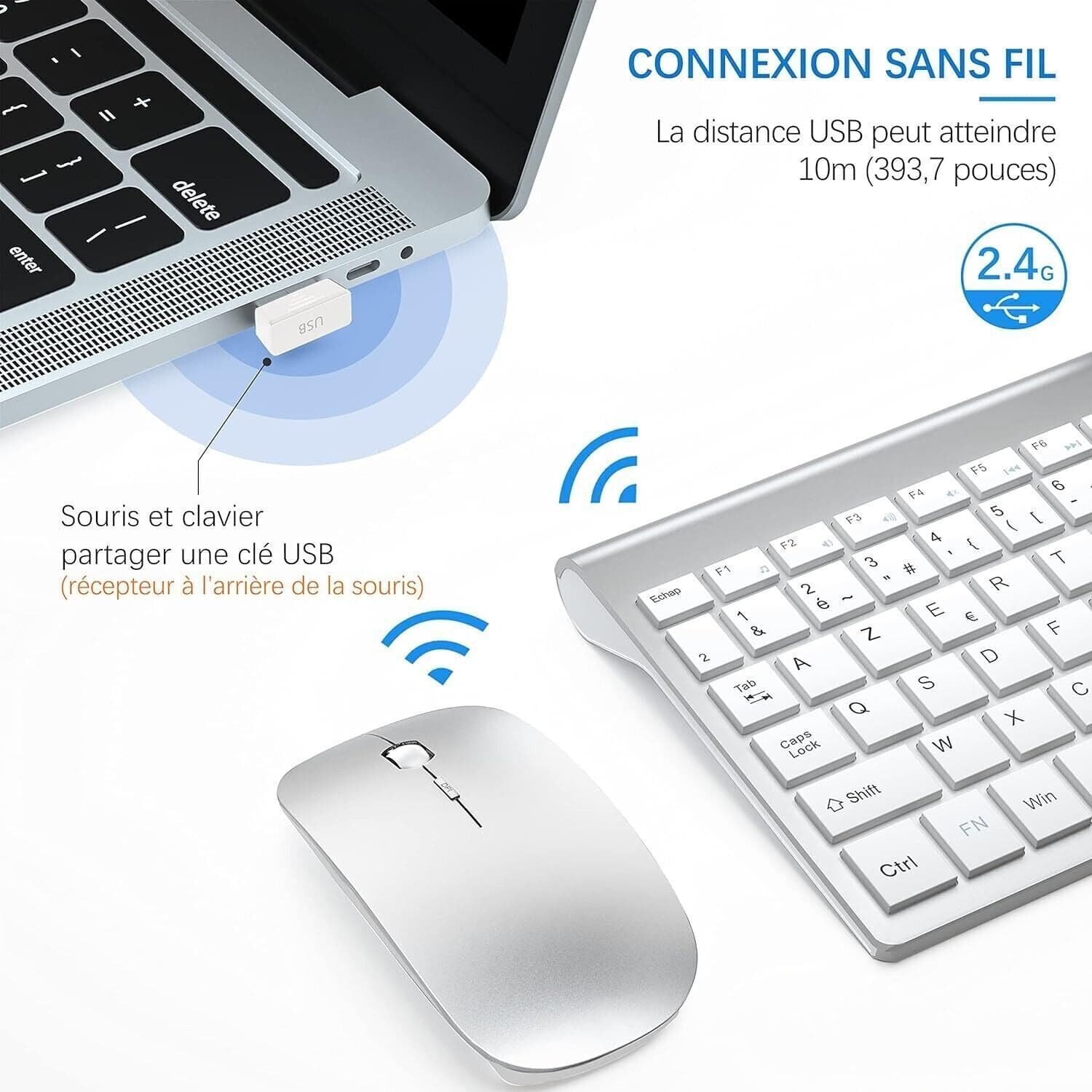 Tastiera e mouse senza fili ultra sottile azerty 2.4G Silent Compact Tastiera - 4