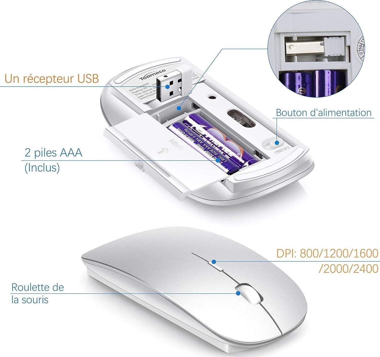 Tastiera e mouse senza fili ultra sottile azerty 2.4G Silent Compact Tastiera - 5