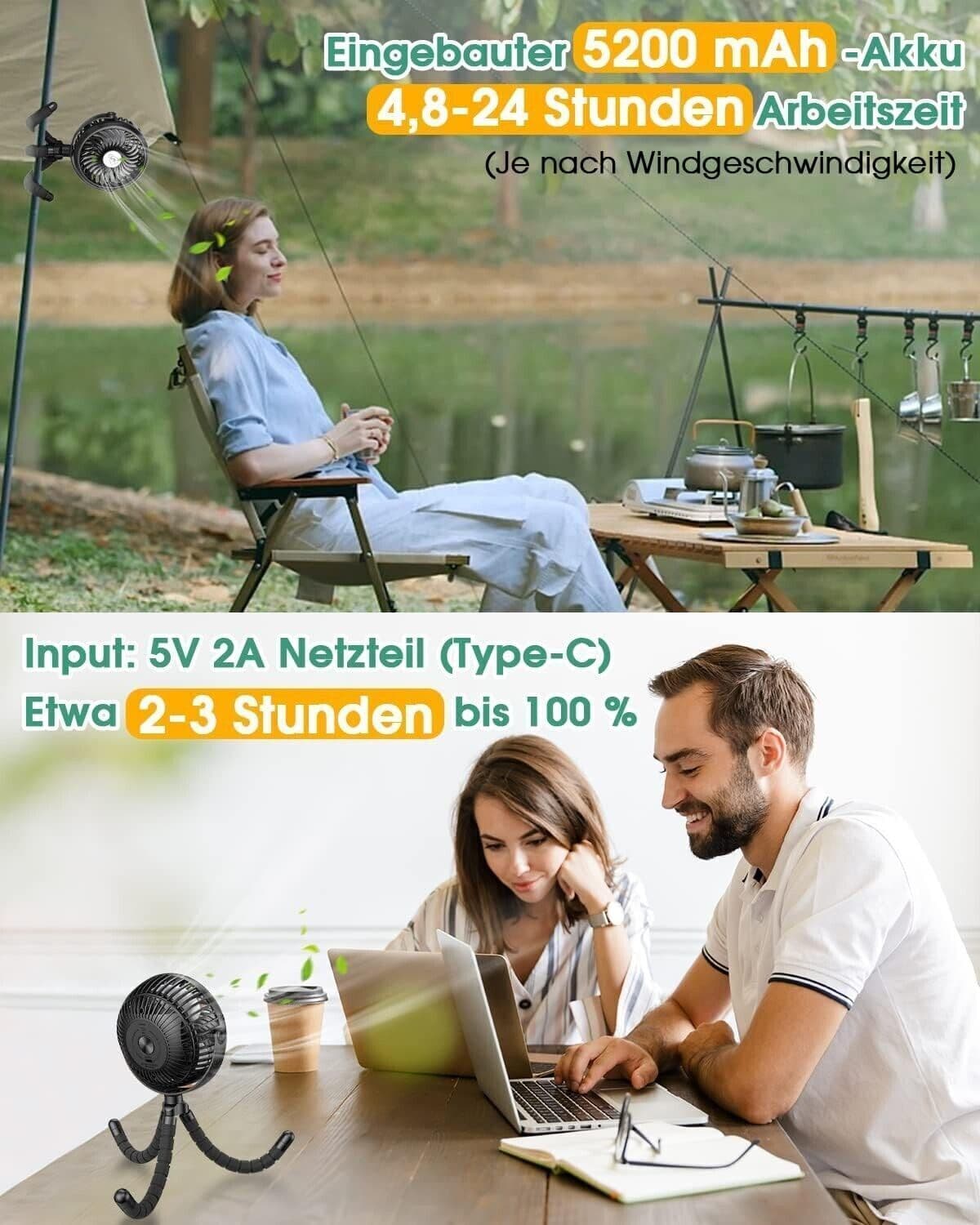 Migliorato Ventilatore USB da 5200 mAh, Ventilatore a Mano Silenzioso - 3