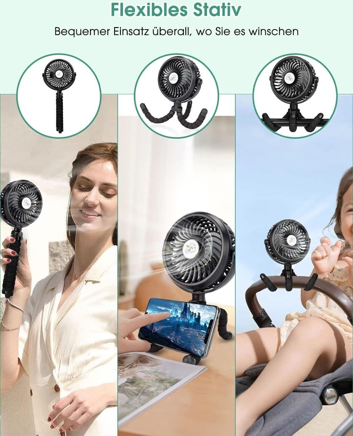 Migliorato Ventilatore USB da 5200 mAh, Ventilatore a Mano Silenzioso - 6