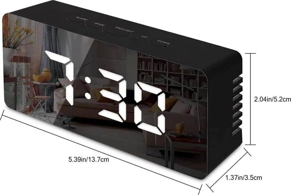 Sveglia a specchio digitale a LED con temperatura e calendario, snooze - 6