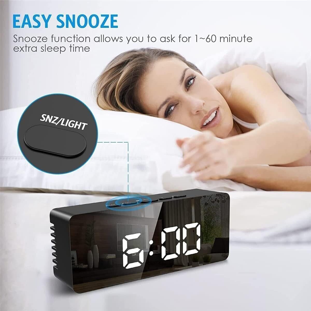 Sveglia a specchio digitale a LED con temperatura e calendario, snooze - 7