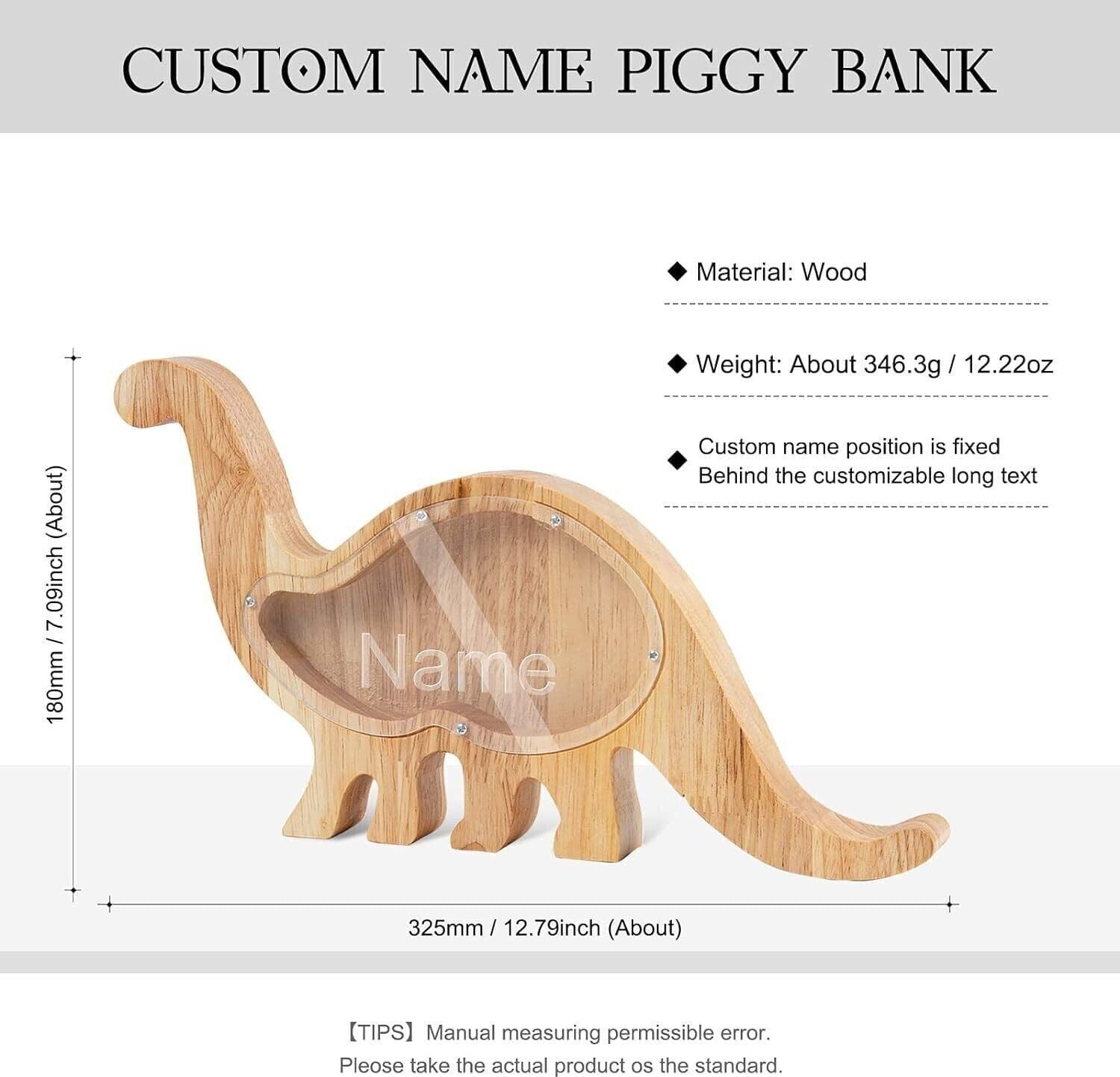 Argentino saurus Salvadanaio in legno, per bambini, per bambini e ragazze - 2