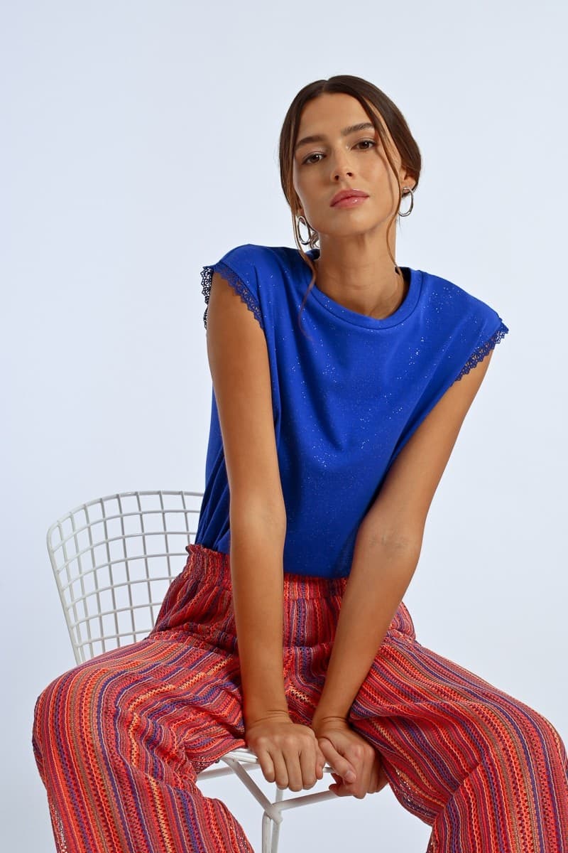 T-shirt Molly Bracken blu royal con lurex - 3