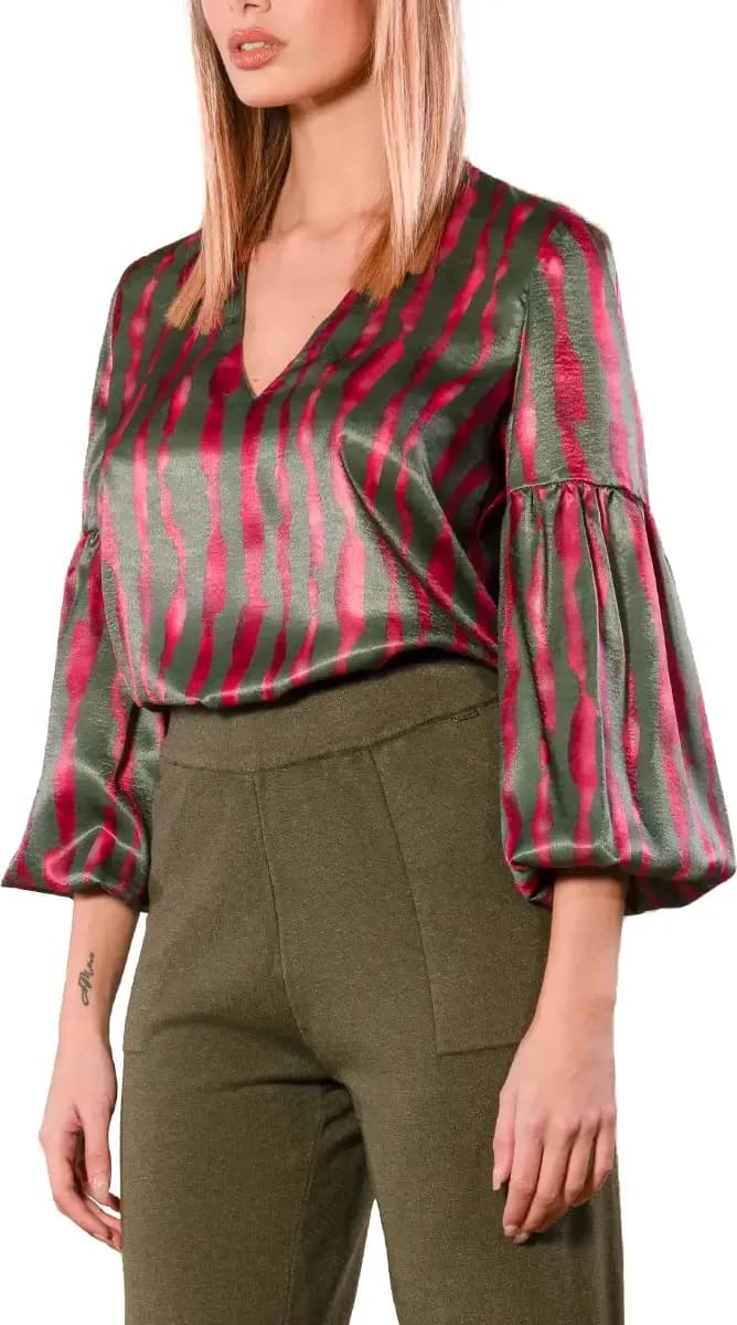 NUALY | Blusa scollo a V – Ottanio
