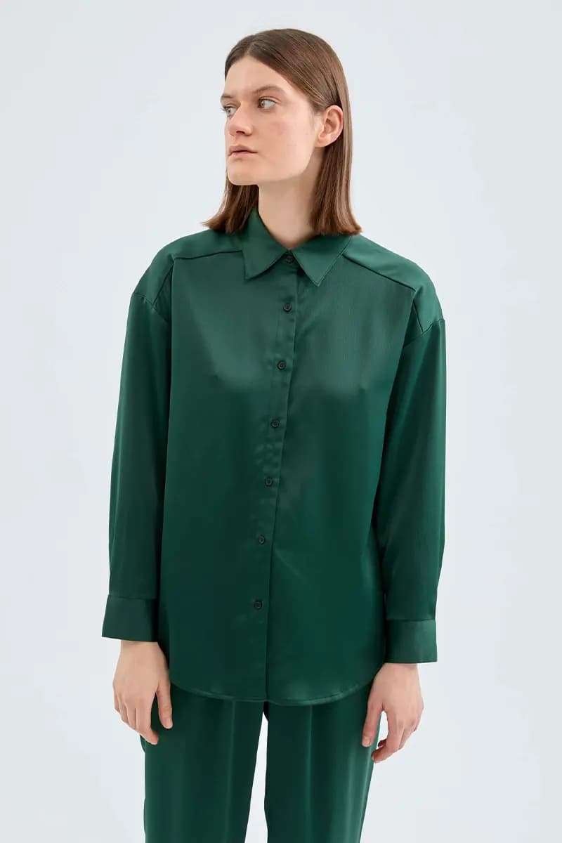 COMPANIA FANTASTICA | Camicia verde satinata - 2