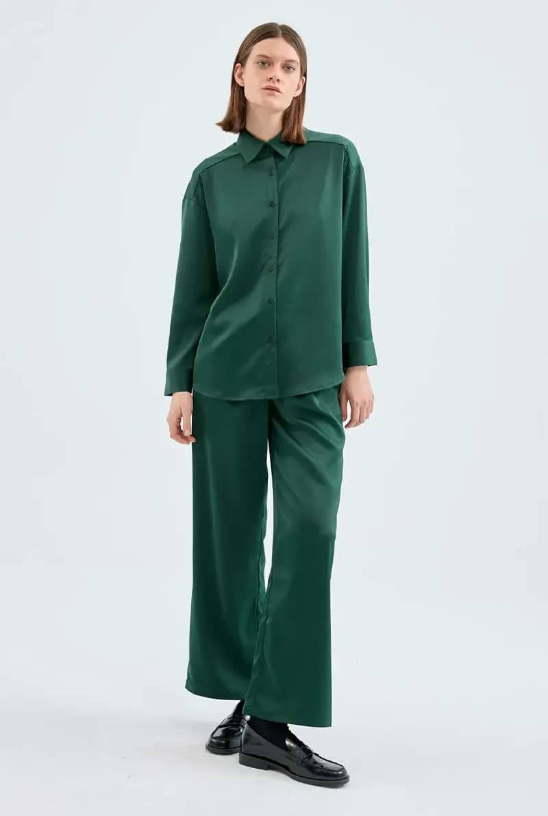 COMPANIA FANTASTICA | Camicia verde satinata - 4