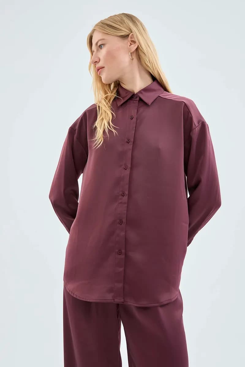 COMPANIA FANTASTICA | Camicia viola satinata - 4