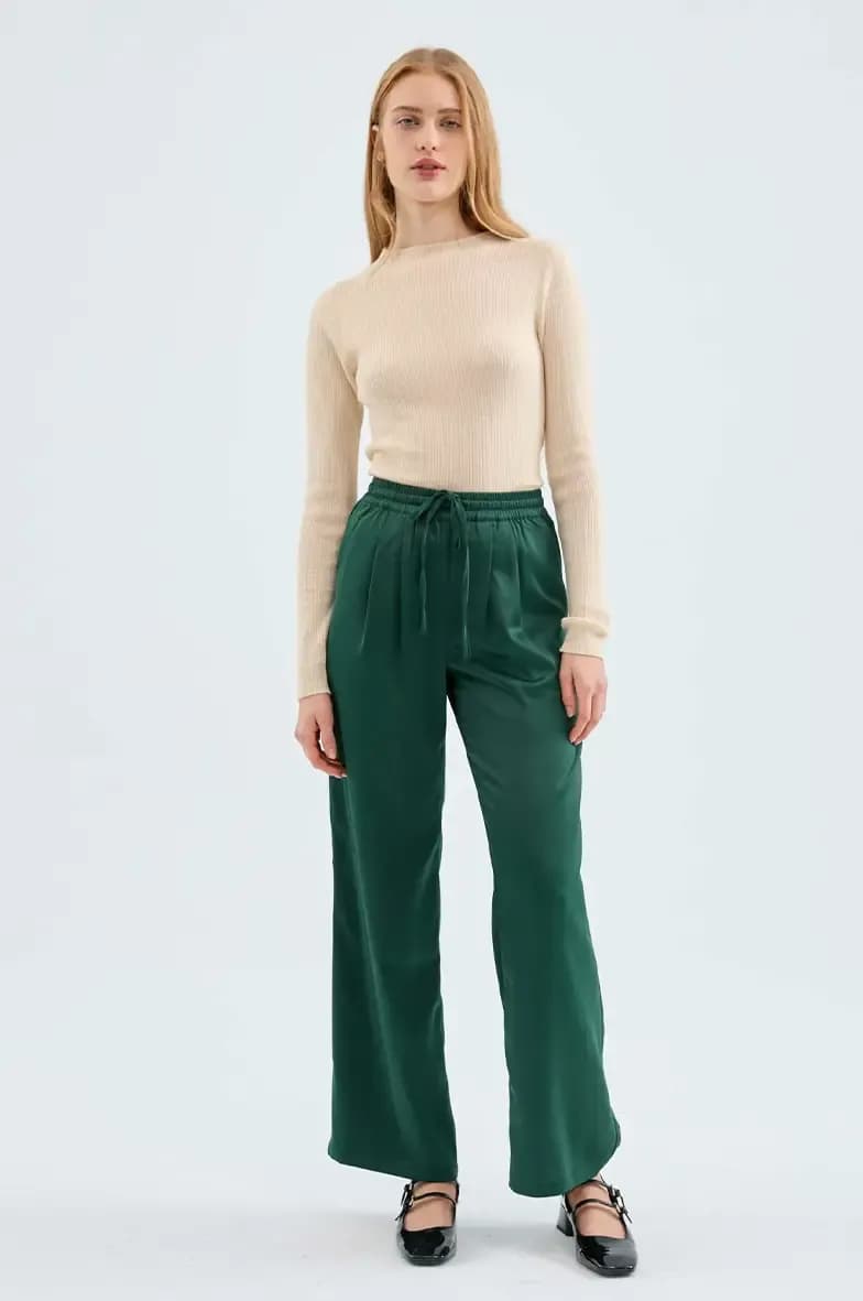 COMPANIA FANTASTICA | Pantalone verde satinato - 4
