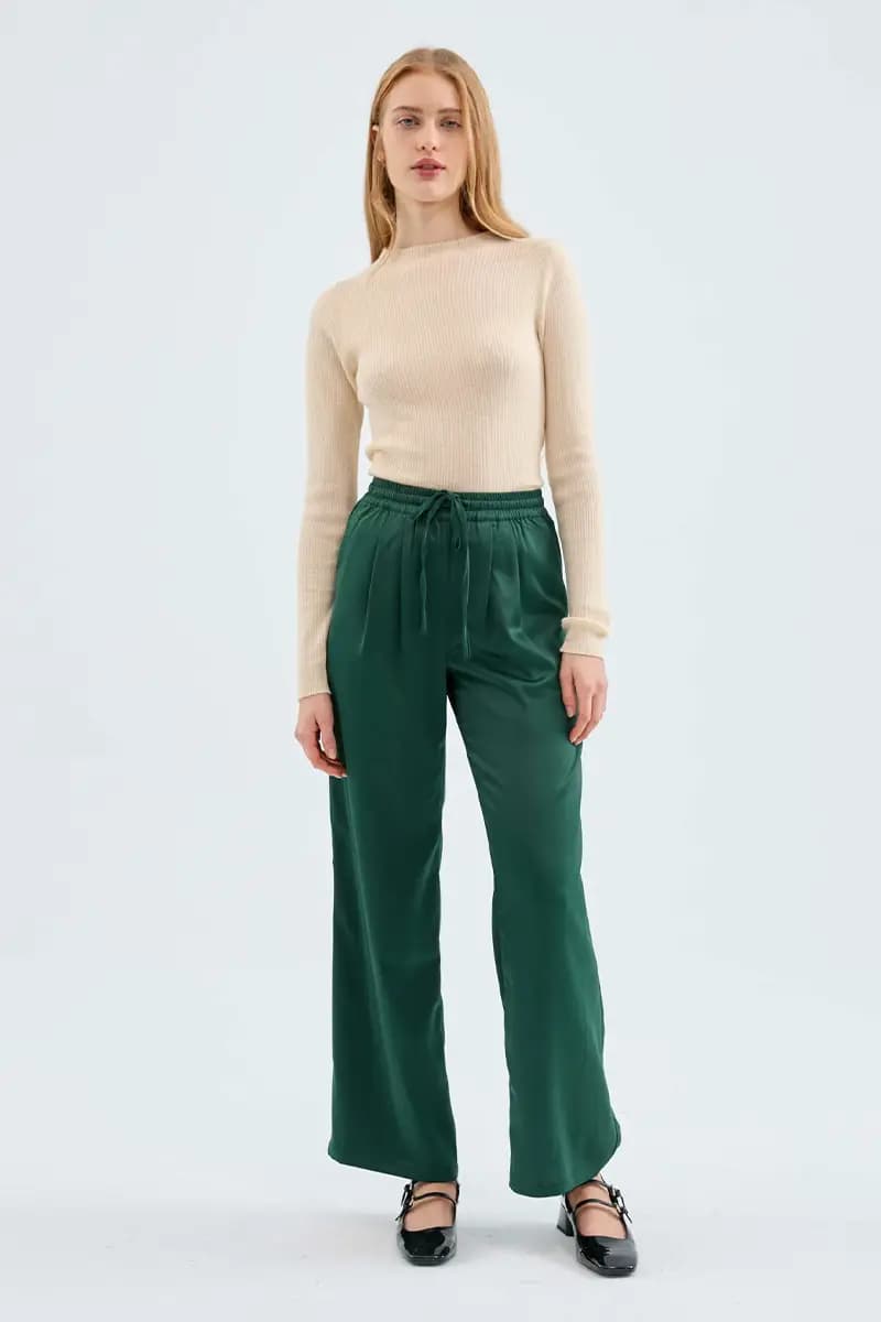 COMPANIA FANTASTICA | Pantalone verde satinato - 4